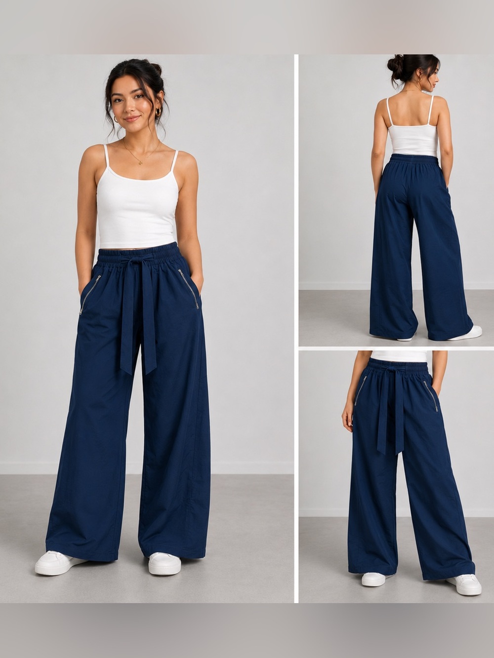 NWT Etosell Navy Wide Leg Tie Waist Pants XS